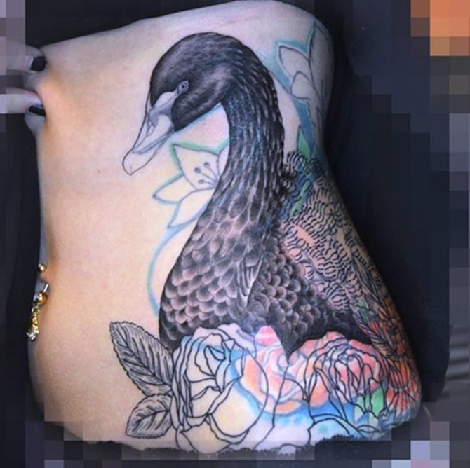 06 Black Swan Tattoo on Side - 25 Swan Tattoos