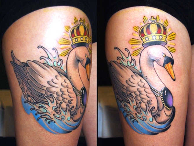 09 Leg Swan Tattoo for Women - 25 Swan Tattoos