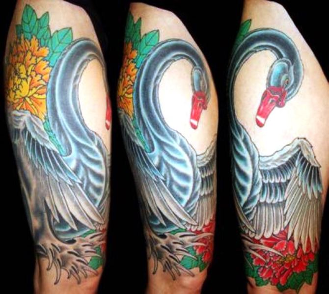 12 Swan and Flower Tattoo - 25 Swan Tattoos