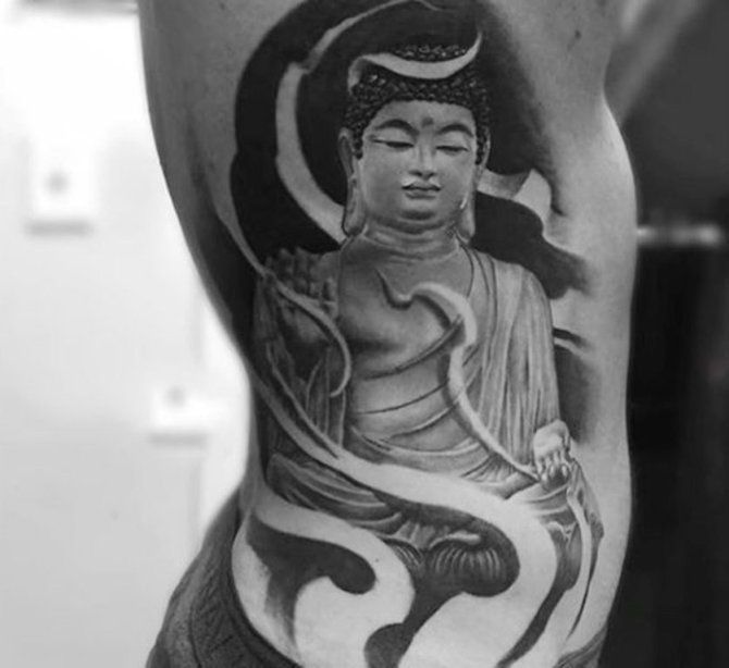 03 Black and White Buddha Tattoo