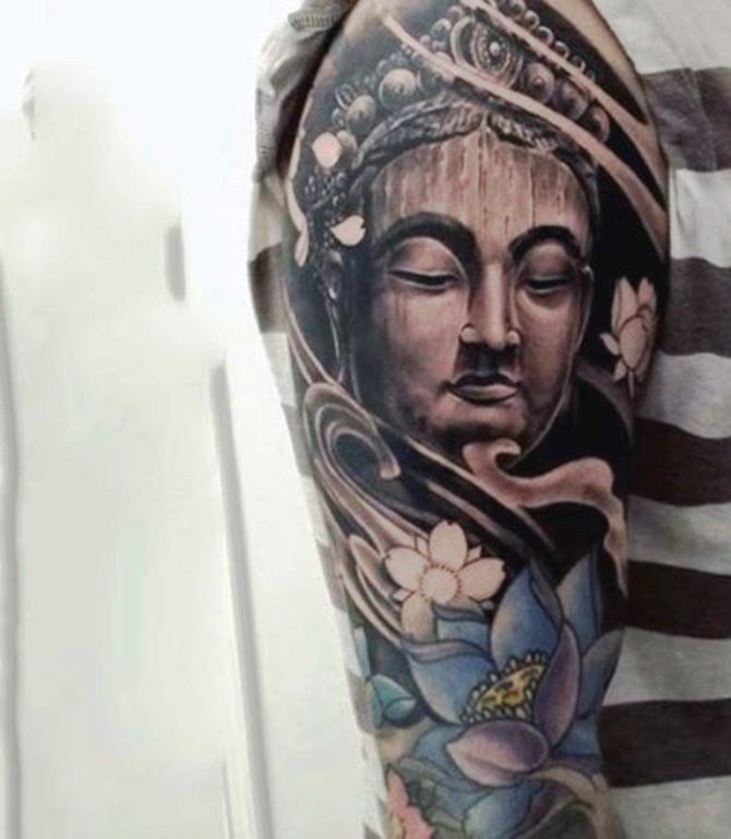16 Buddhist Lotus Tattoo on Arm