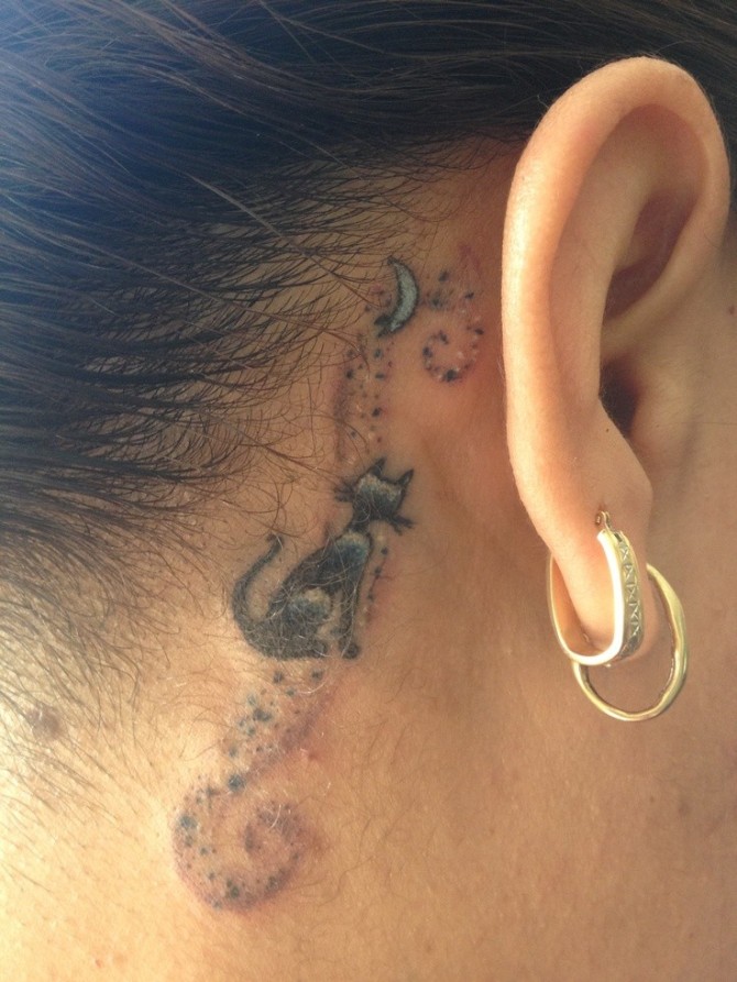 Cat Tattoo Behind Ear