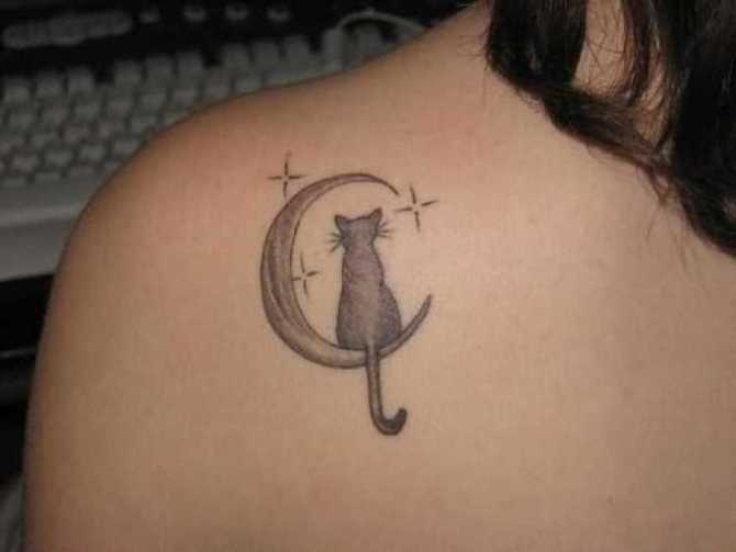 Moon and Cat Tattoo