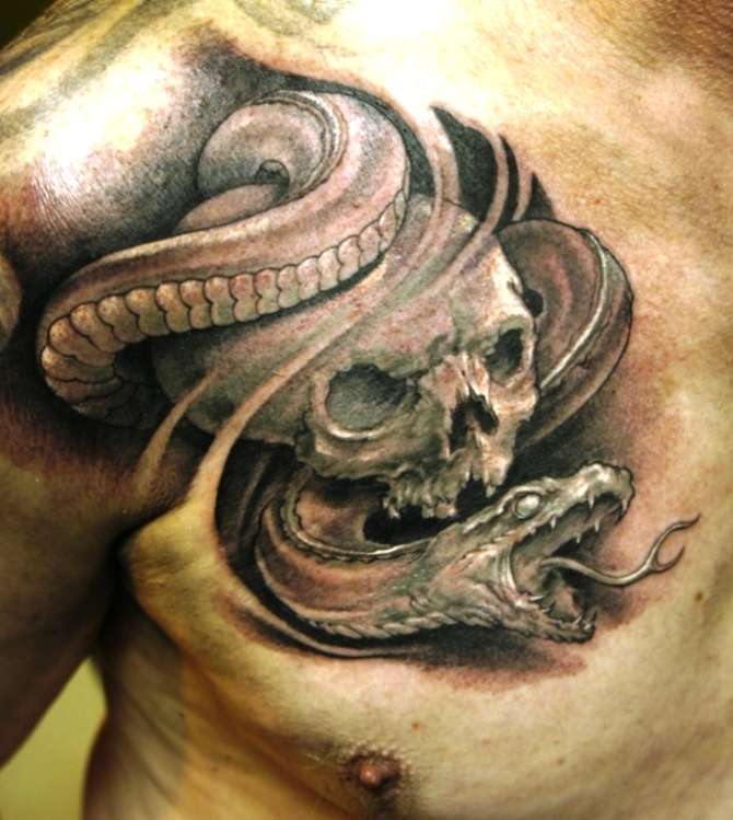 Skull and Snake Tattoo