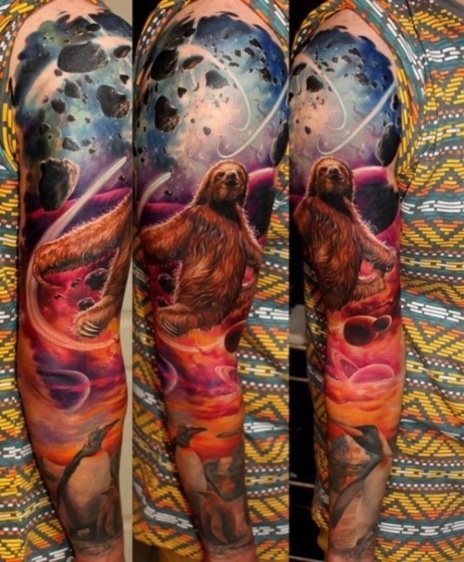  Realistic Space Sleeve Tattoo