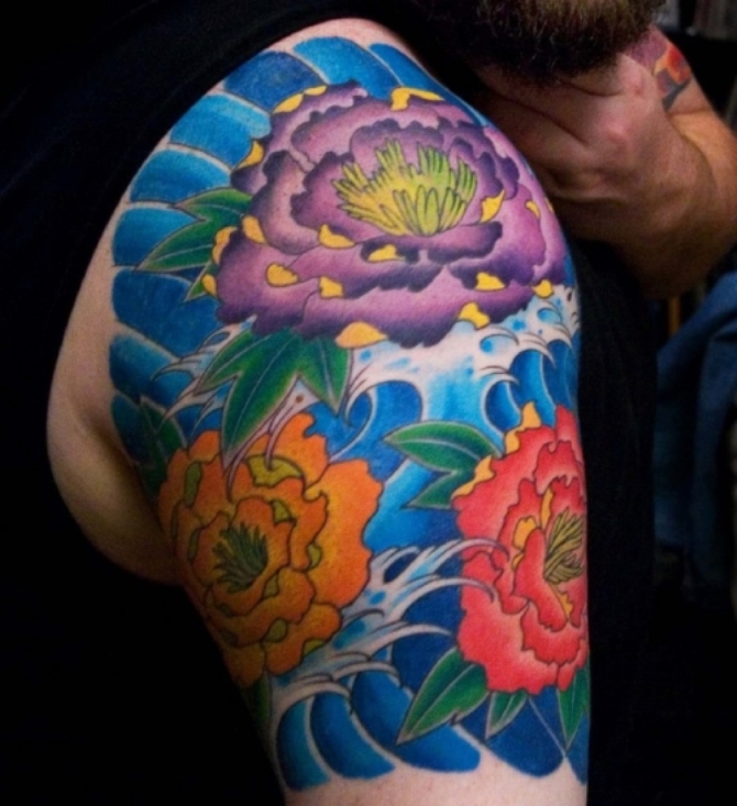 Mens Flower Sleeve Tattoo