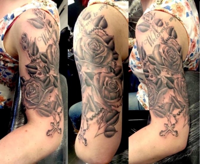 Rose with Rosary Tattoo