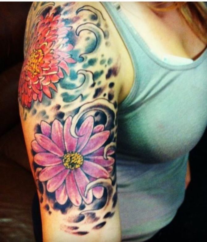 Half Sleeve Flower Tattoo