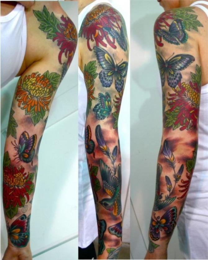 Men Floral Sleeve Tattoo