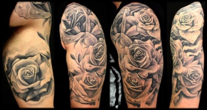 Flower Tattoo Sleeve Black and Grey