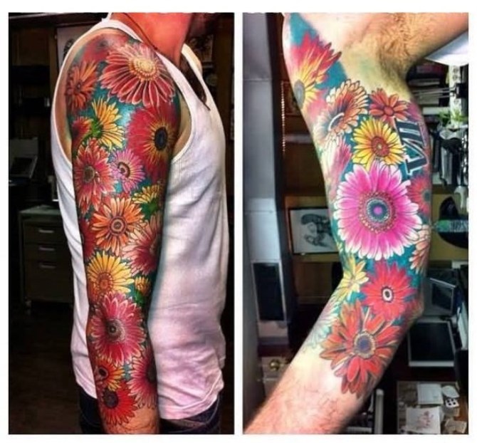 Men Flower Sleeve Tattoo