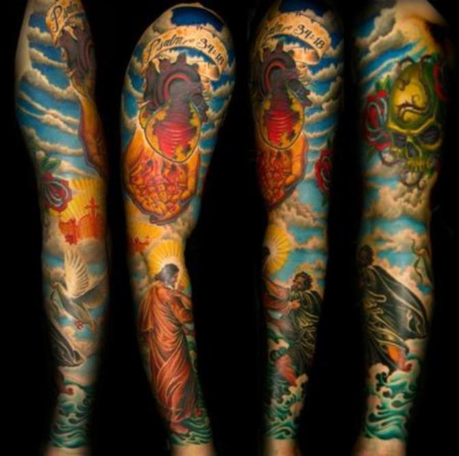 Religious Tattoo Sleeve Color