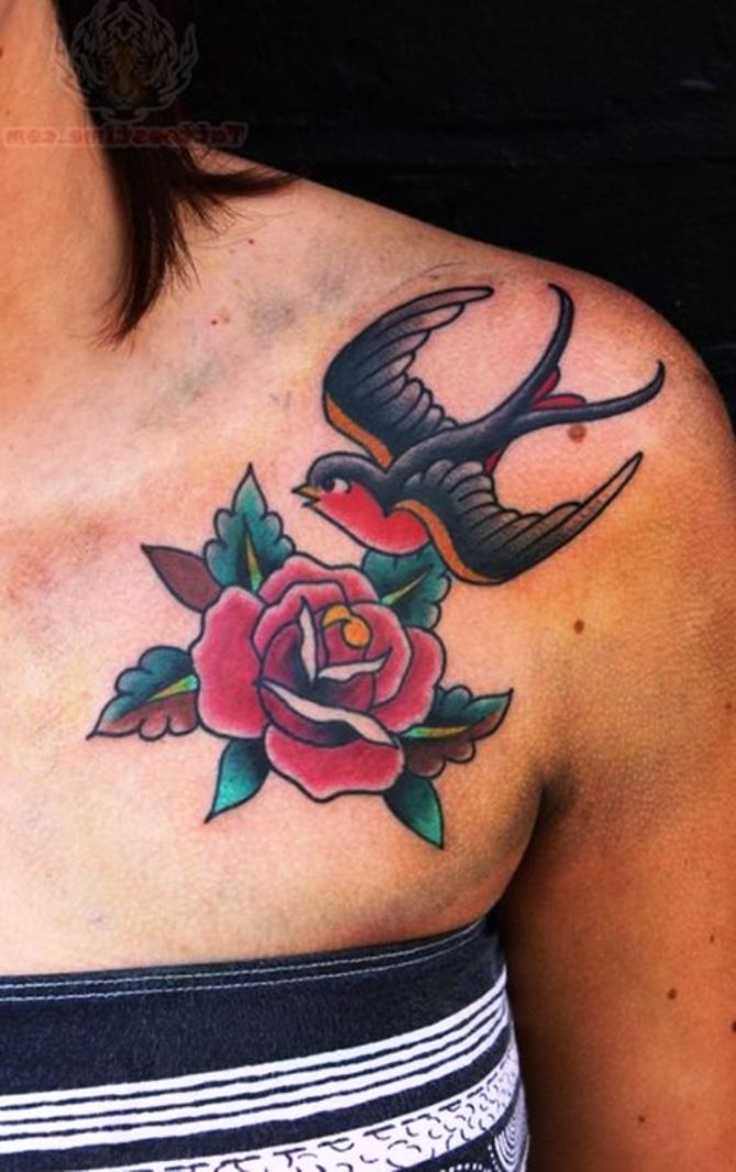  Rose and Swallow Tattoo 