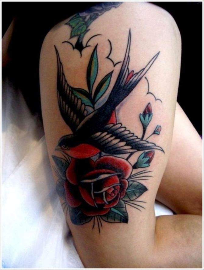 Swallow and Rose Tattoo Designs