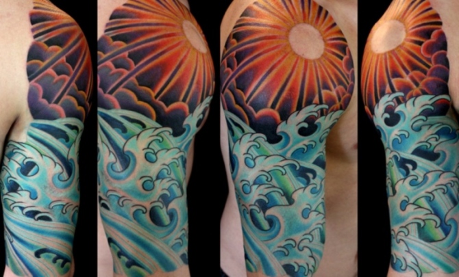 Wave and Sun Tattoo