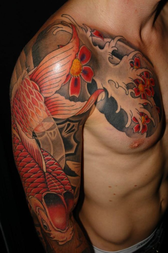 Koi Fish Tattoo Chest and Arm