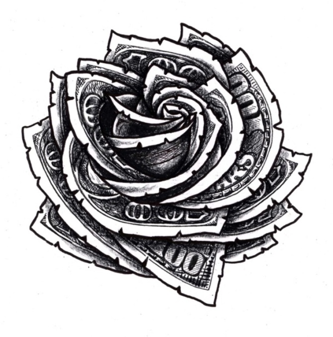 Dollar Rose Tattoo Design