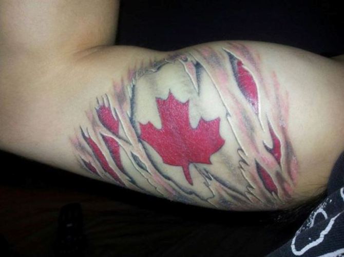 Canadian Flag Tattoo Ripped Skin