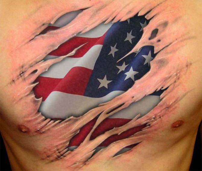 Ripped Skin American Flag Tattoo