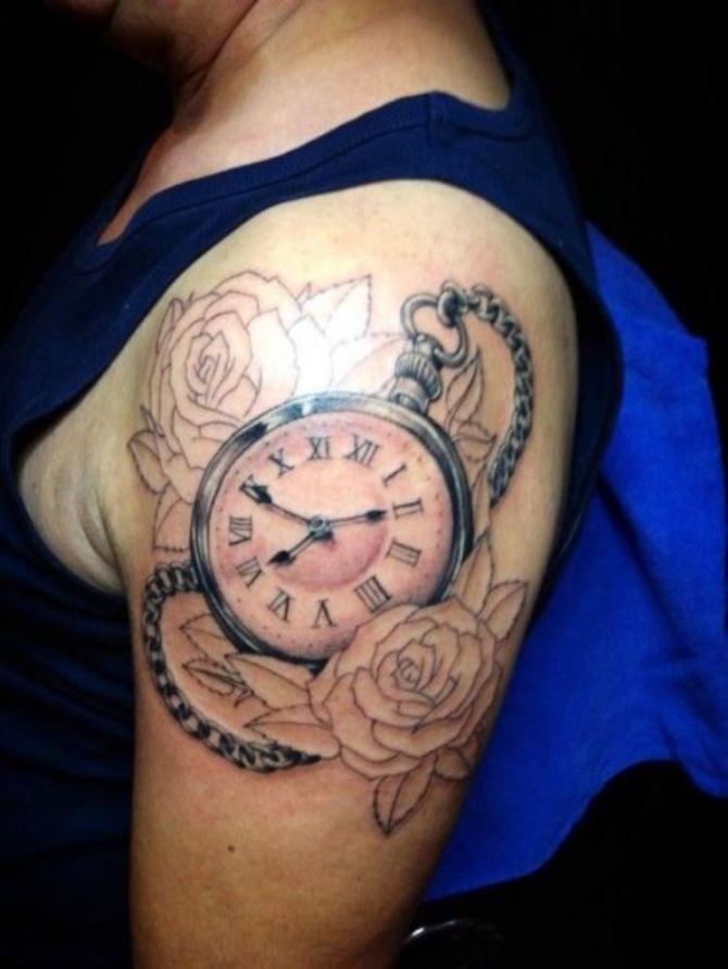 Rose and Clock Tattoo