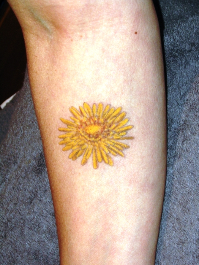 Yellow Dandelion Flower Tattoo