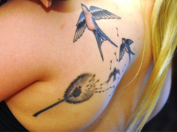 Dandelion with Birds Tattoo