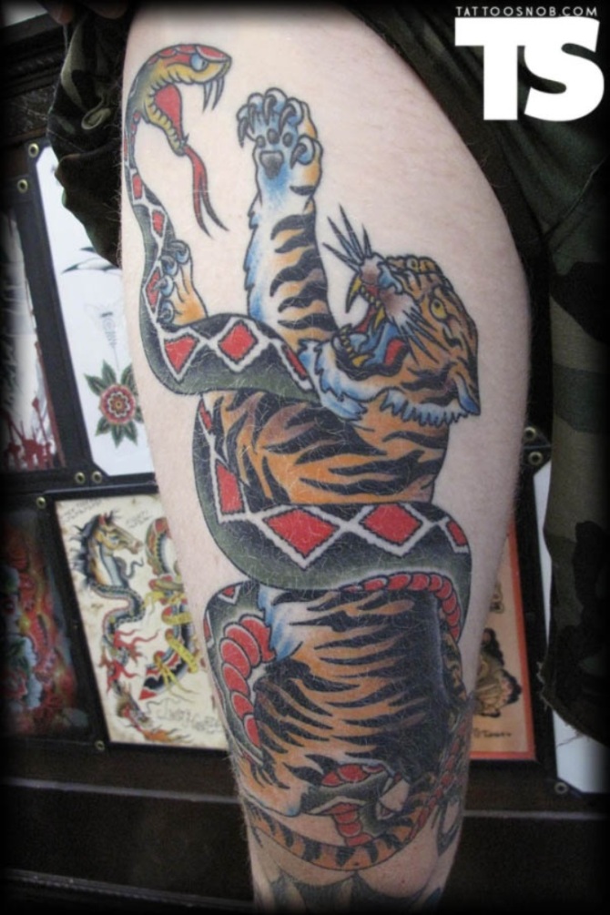 Traditional Tiger and Snake Tattoo - 40 Tiger Tattoos <3 <3