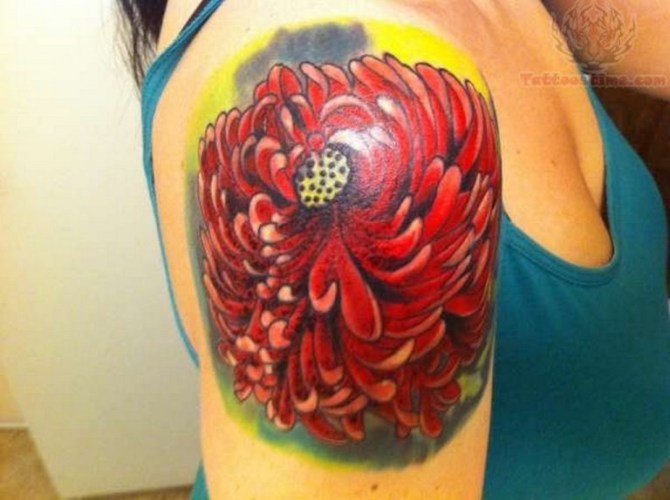 Red Chrysanthemum Tattoo - Chrysanthemum Flower Tattoos