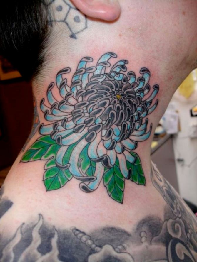  Black and Grey Chrysanthemum Tattoo - Chrysanthemum Flower Tattoos