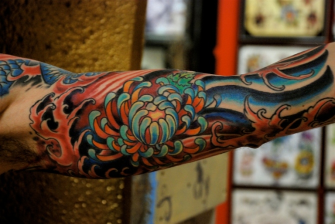  Inner Arm Tattoo for Men - Chrysanthemum Flower Tattoos