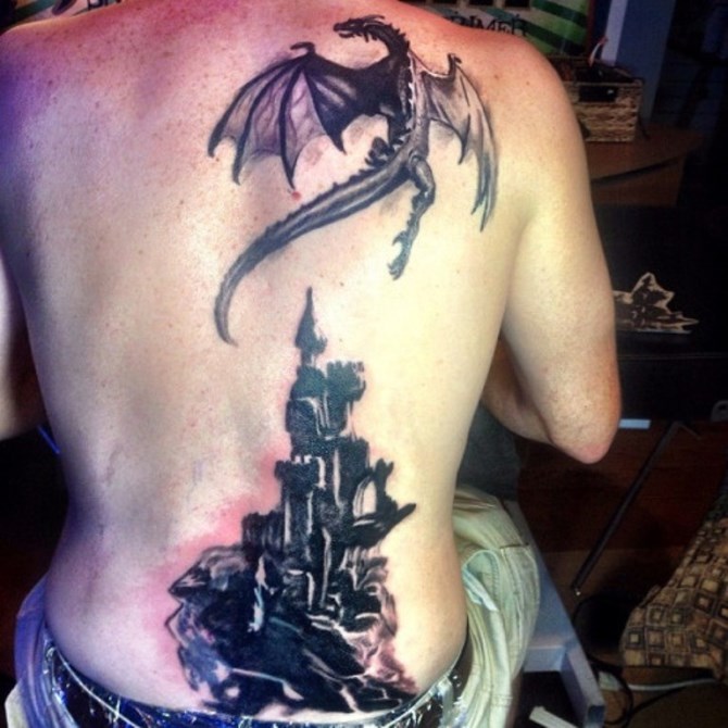 Dragon and Castle Tattoo - Castle Tattoos <3 <3