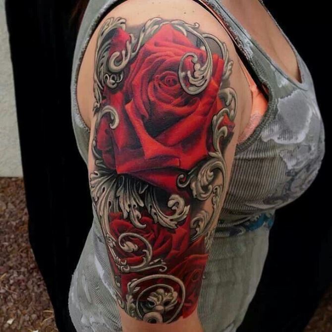  Black and Red Rose Tattoo - 30+ Flower Sleeve Tattoos <3 <3