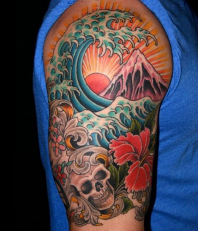 Mountain and Wave Tattoo