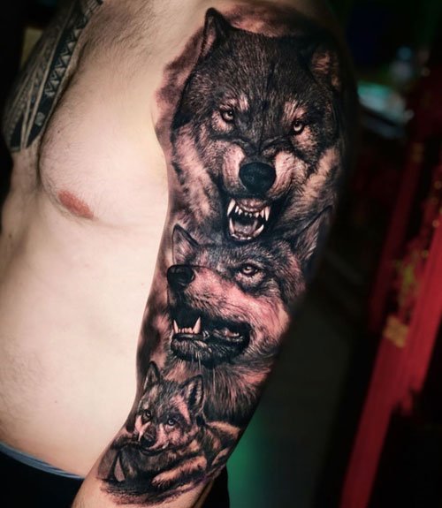 Wolf Family Tattoo Sleeve