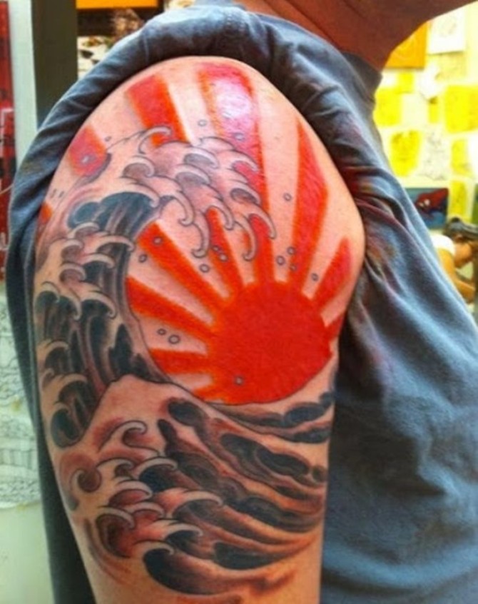 Wave and Sun Tattoo